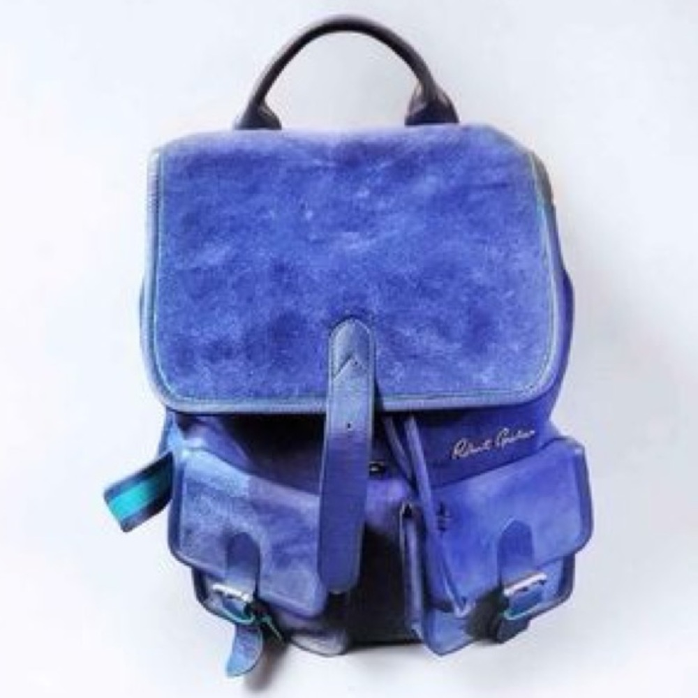 Robert Graham Royal Blue Genuine Suede Teal Canvas Kormi Mens Rucksack Backpack